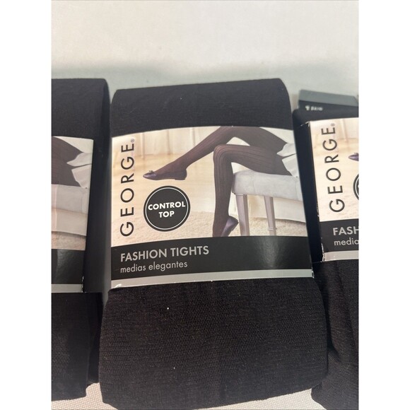 George Control Top Fashion Tights Black Argyle Set of 3 Semi-Sheer NWT - Picture 2 of 3
